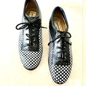 Aerogreen Golf Shoes Black White Check Leather Women's